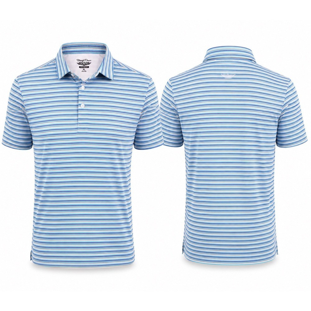 Straight Down Performance Polo Shirt‎ Mens XL  BLUE MULTI STRIPE Golf